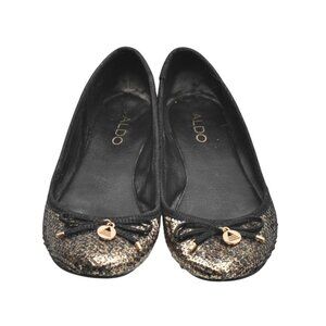 Aldo Black & Gold Glitter Ballet Flats With Bow Accent Size 8.5 US